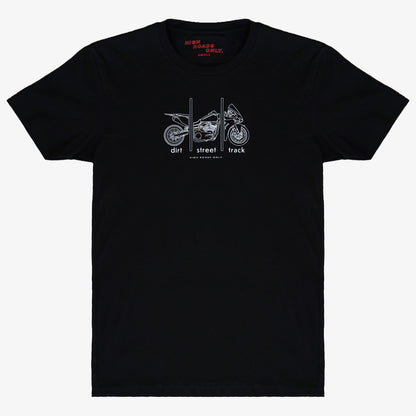 Dirt Street Track Everyday Tee men's black front product photo