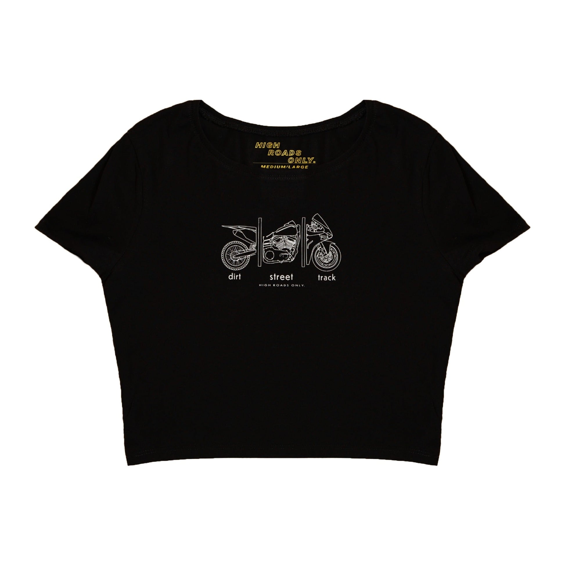 Dirt Street Track Airlume Crop Top black front product photo